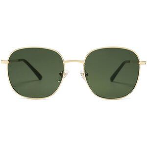 Classic Trendy Square Sunglasses for Women Men , Gold/Dark Green